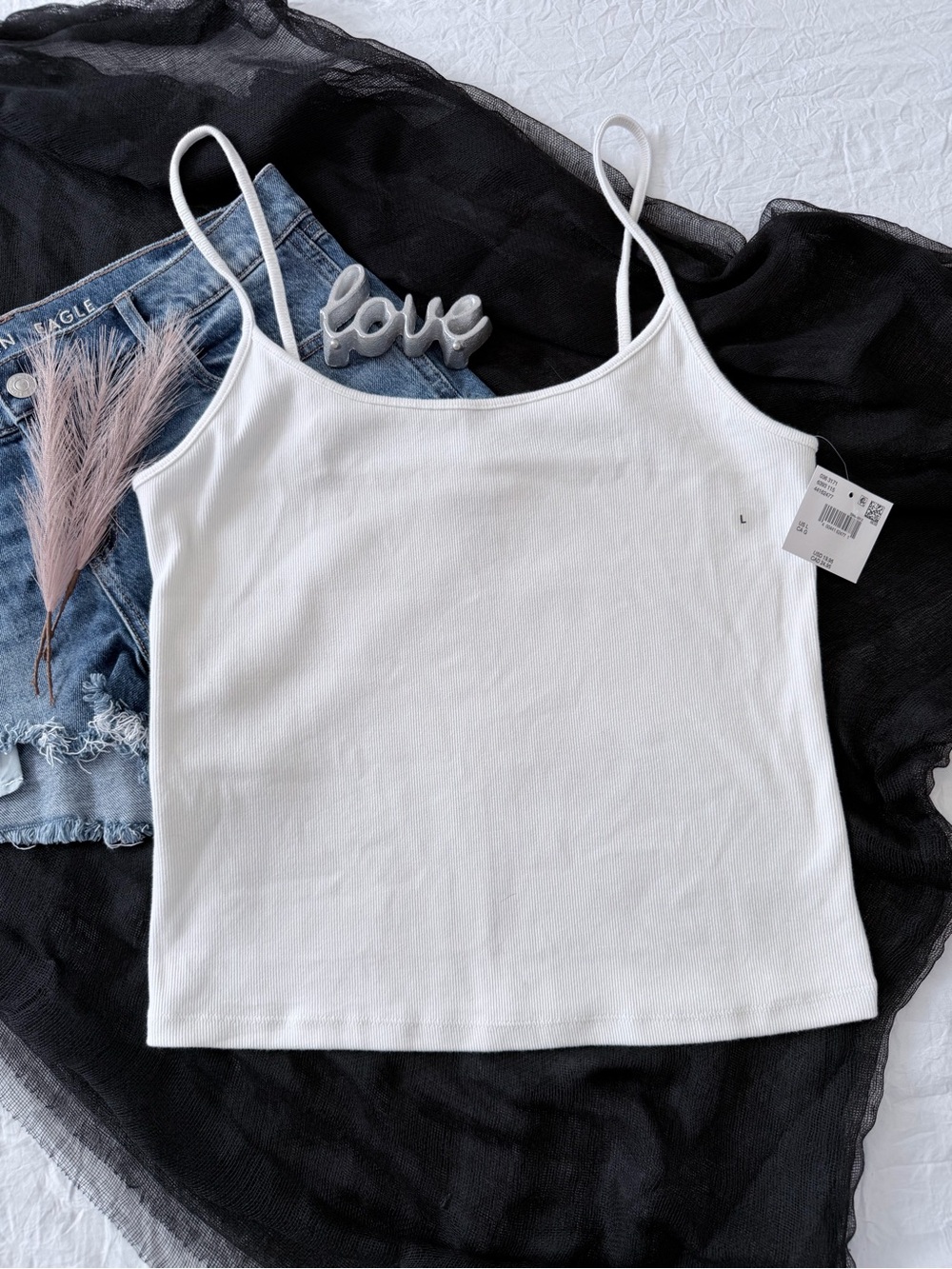 American Eagle Outfitters White Ribbed Spaghetti Strap Camisole